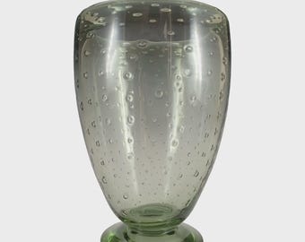 Whitefriars #9356 Sea Green Glass Controlled Bubble Footed Vase