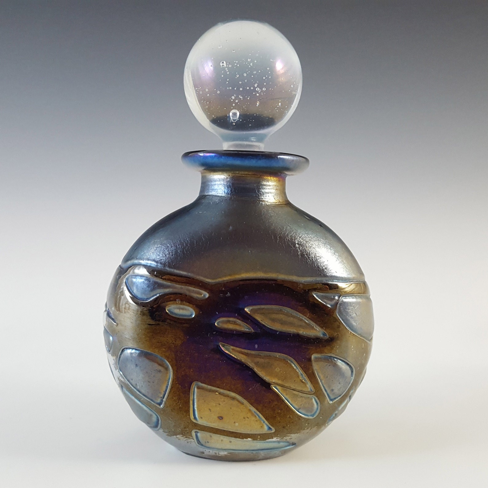 SIGNED Phoenician Black & Blue Iridescent Glass Perfume Bottle Etsy
