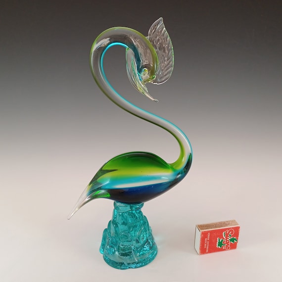 ムラーノ ヴィンテージ グリーン＆ブルー ベネチアンガラス 白鳥の置物