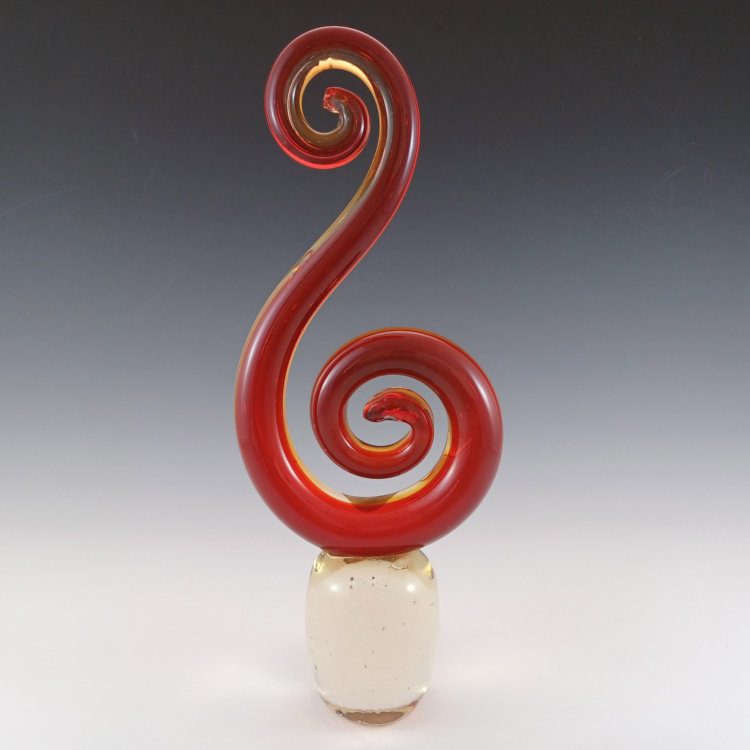 ムラーノ様式の中国産赤、琥珀、透明ガラスの抽象彫刻 - Etsy 日本