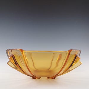 Stölzle #19250 Large Czech Art Deco 1930&#39;s Amber Glass 10&quot; Bowl