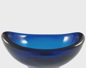 Whitefriars #9515 Vintage Cased Blue Glass Vintage Oval Bowl