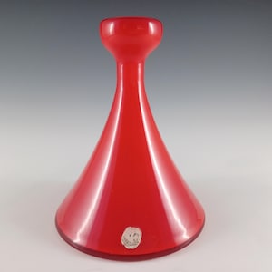 LABELLED Holmegaard Carnaby Red Cased Glass Vase by Per Lutken