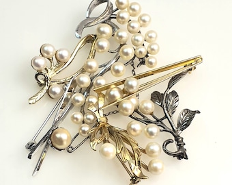 BULK BUY LOT - Vintage & Retro Pearls Brooch Group - Real pearls , foliage pearl brooch , stamped silver etc 6 pieces - Wholesale Job Lot