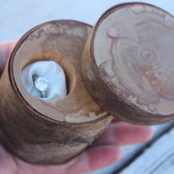 Rustic Engagement Ring Box, Woodland Proposal Box, Wooden Ring Box, Wood Ring Box, Unique, Organic, Eco, Handforged Copper & Natural Cherry