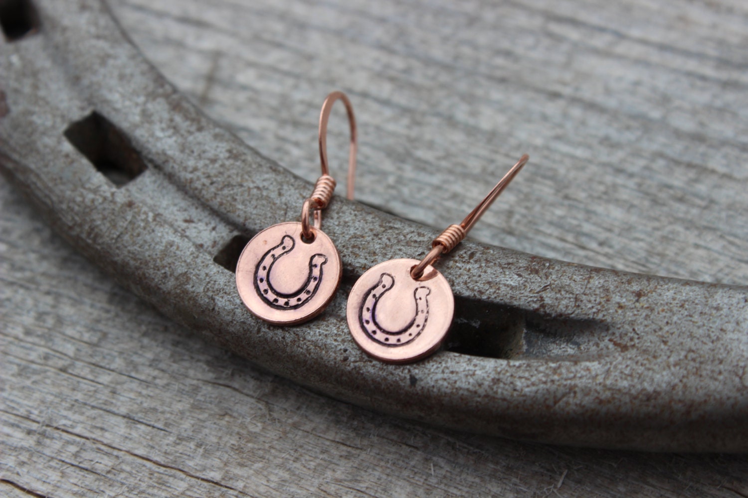 Horseshoe Earrings Solid Copper Country Western Small Etsy
