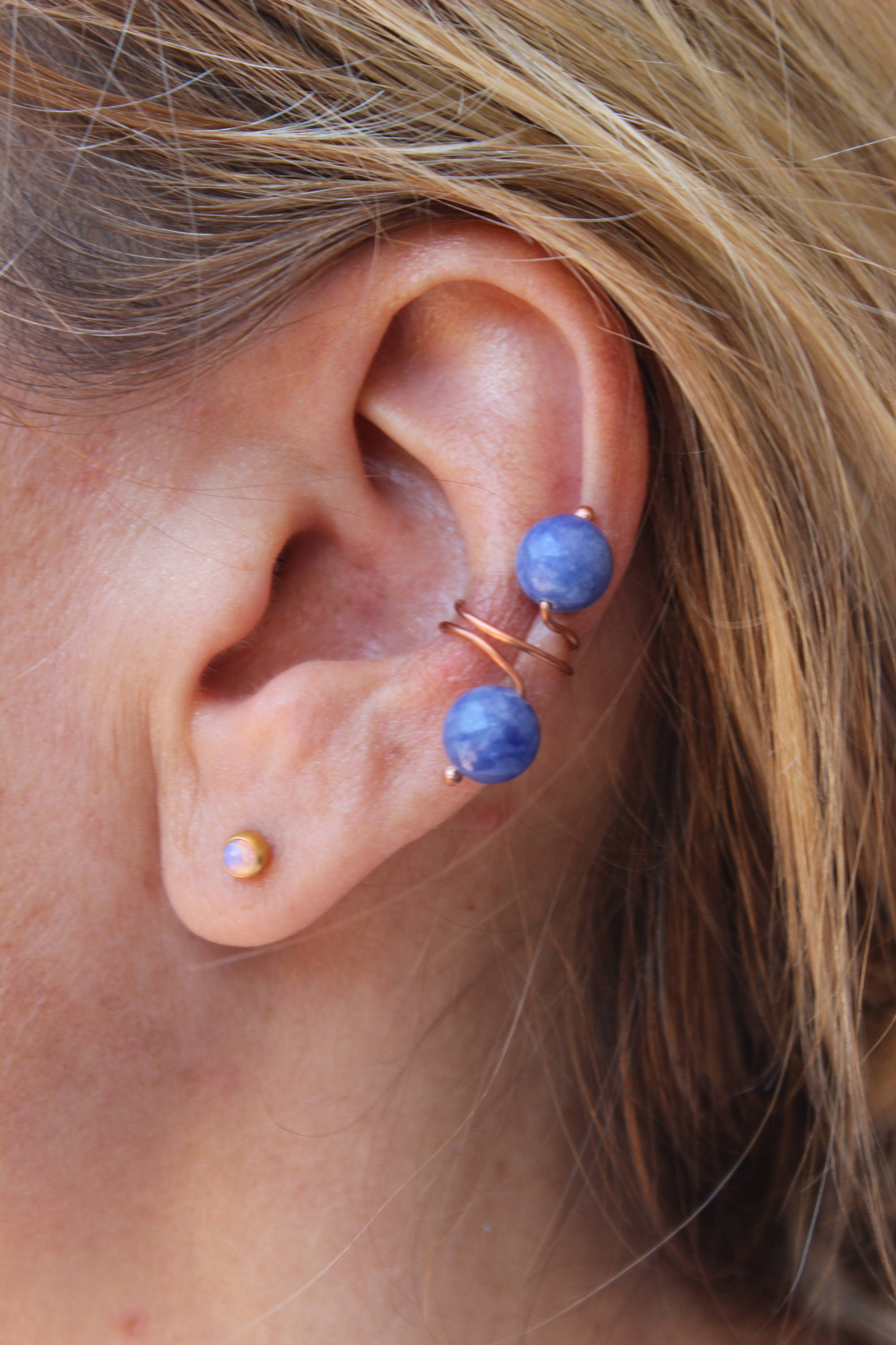 Sodalite Copper Ear Cuff No Piercing Blue and White Beaded Etsy