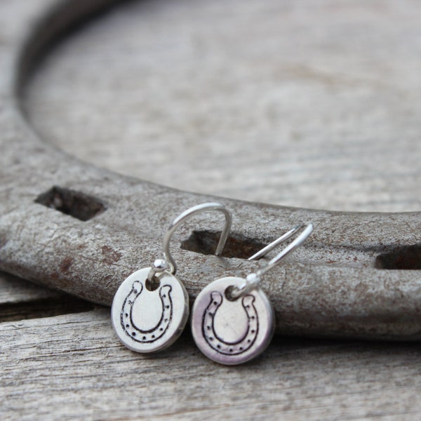 Horseshoe Earrings, Solid Sterling Silver, Country Western, Small Horseshoe Dangles, Equestrian Jewelry, Horse Riding Gift, Dressage Gift