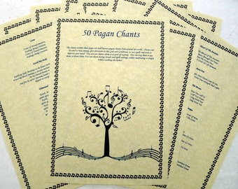 50 PAGAN CHANTS Set of 10 A4 Parchment Pages poster wicca pagan art witch book of shadows page
