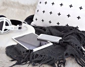 Black Cross Plus on White Throw Pillowcase By Pencil Me In