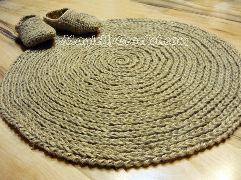 Rustic Cottage Rug Jute Rug Thick Rug Round Rug Crochet Etsy