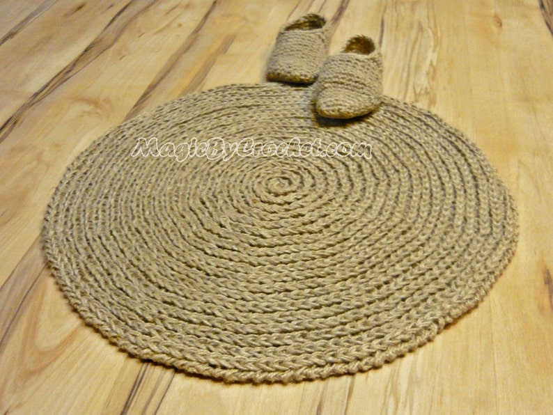 Rustic Cottage Rug Jute Rug Thick Rug Round Rug Crochet Etsy