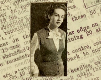 Instant Download Knitting Pattern, 50s, Woman Vest, Sleveless Cardigan PDF no.004