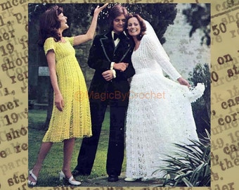 Robe de mariée, Modèle au crochet à téléchargement instantané, Années 70, PDF No.011