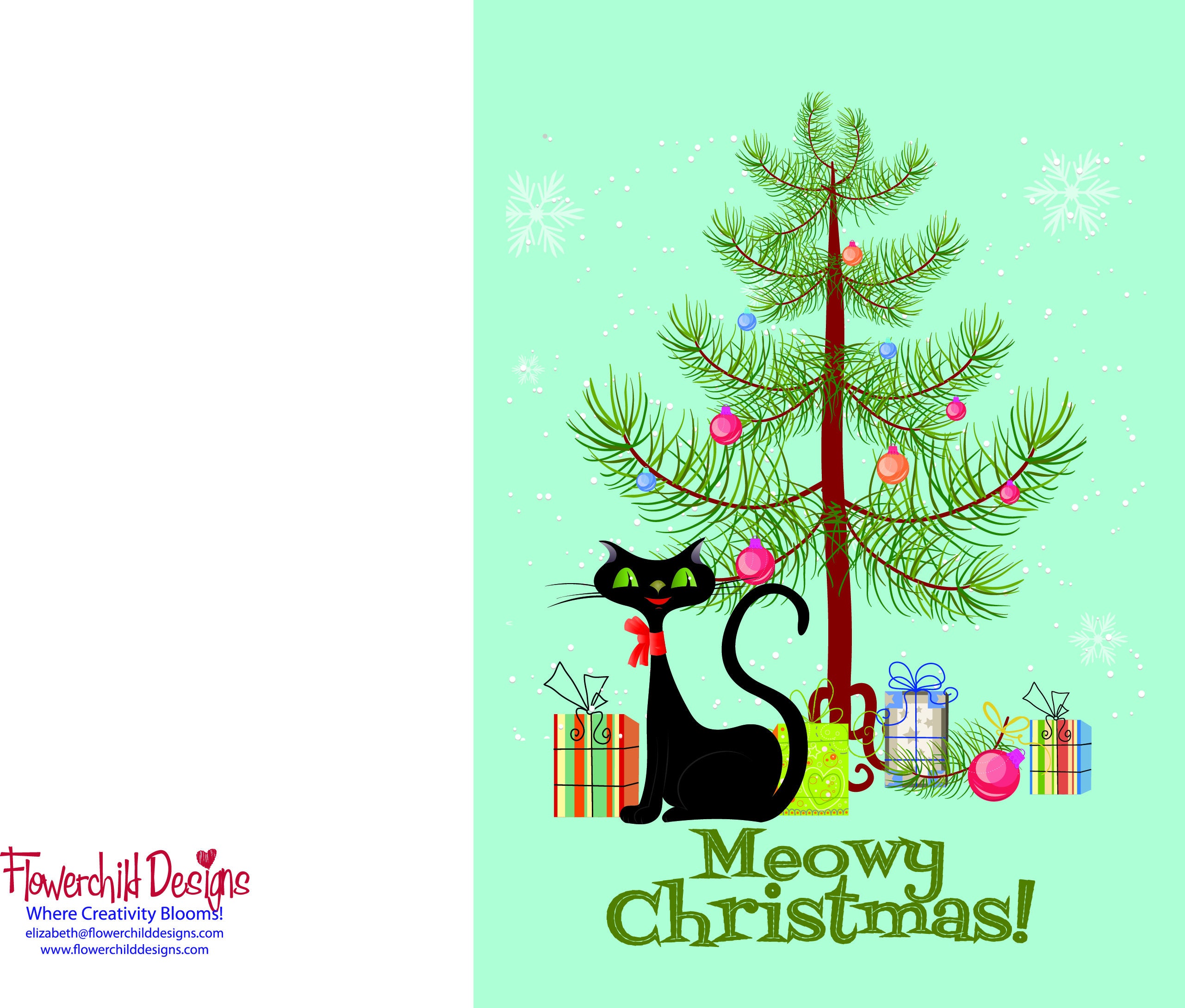 Black Cat Christmas Tree Christmas Kitty Card. Black Cat Etsy UK