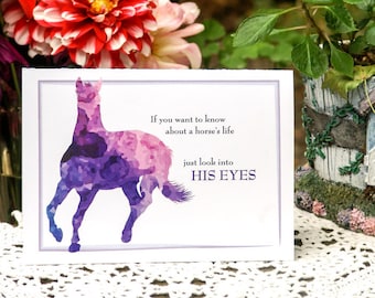 Digital Download - Horse - Purple/Pink Spots Watercolor Pony "If You Want to Know About a Horse's Life, Just Look Into His Eyes."©