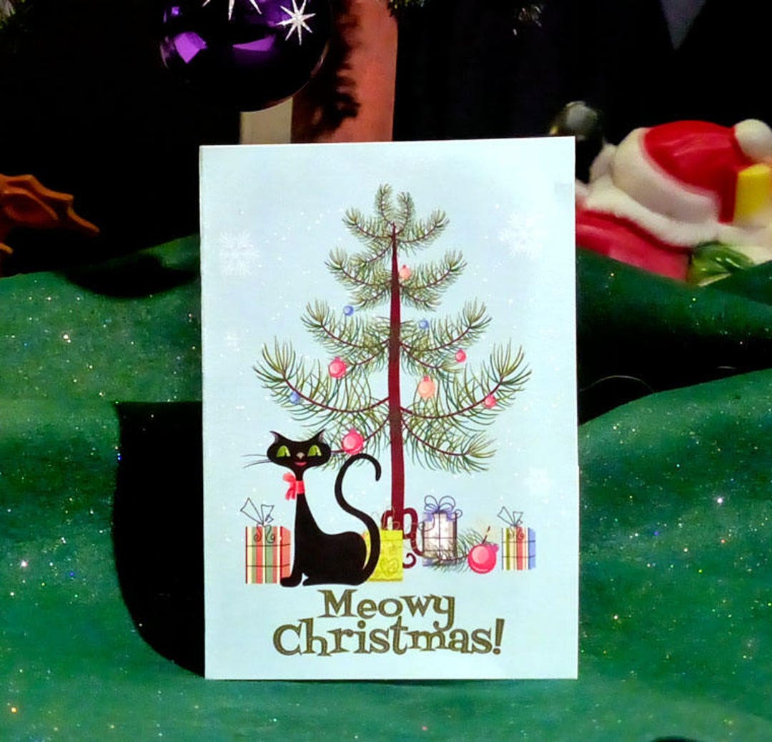 Black Cat Christmas Tree Christmas Kitty Card. Black Cat Etsy UK