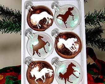 Adorno navideño de caballo: disco de cristal brillante, decoración del oeste