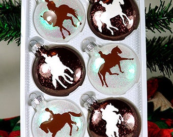 Adorno navideño de jinete de doma clásica: caballo de cristal brillante