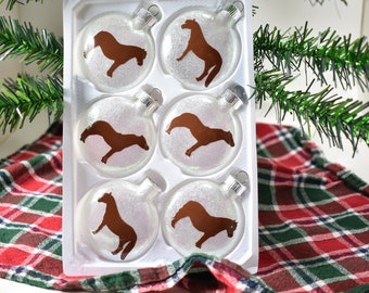 Adorno de caballo en miniatura con purpurina, disco de cristal, regalo de Navidad