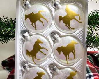 Adorno navideño de caballo árabe: disco de cristal brillante, juego de 6