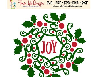 Corona de Navidad de alegría - SVG - Archivo de corte - Arte de pared - Decoración del hogar - Camiseta - Cricut - Silueta DXF©