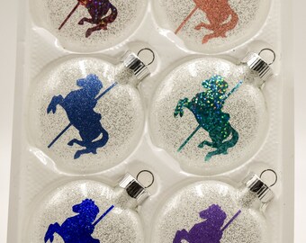 Juego de adornos de caballo de carrusel: decoración navideña de vidrio brillante