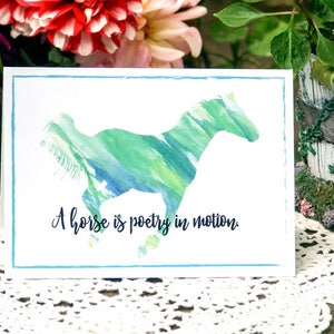 Horse - Blue/Green Watercolor Galloping Pony &quot;A Horse is Poetry in Motion&quot;©