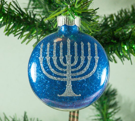 Chanukah Tree Decor Menorah Star of David 4/" White Hanukkah Ball Glass Ornament