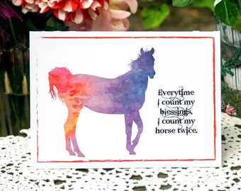Digital Download - Horse - Purple/Red Watercolor Arabian "Everytime I Count My Blessings, I Count My Horse Twice."©