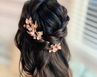 Bridal hair vines, wedding hair vine, gold hair vine, white hair vine, boho bride, leaf bridal hair vine, floral hair vine, handmade vine