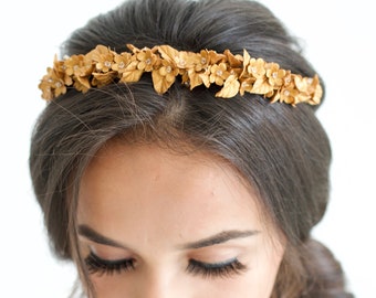 Gold handmade Floral bridal headband, gold wedding crown,  floral bridal hair accessory