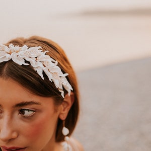 White Clay Bridal headpiece, white leaf headpiece, wedding headpiece, bridal crown, floral headpiece, white floral headband, Olive leaf image 2