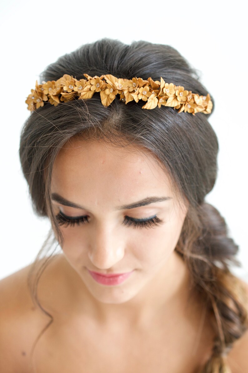 Delicate Floral Crown Flower Bridal Headpiece Gold Wedding Etsy