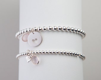 Mum and Daughter Bracelet Set, sharing gift, silver bracelet set, gemstone bracelet set