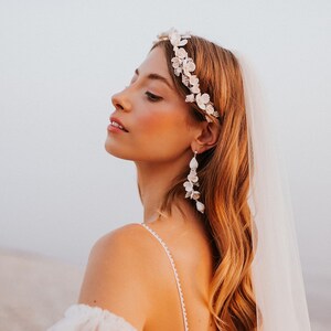 White floral Bridal hair vine, wedding hair vine with handmade flowers, wedding headband, wedding hair vine, wedding hair accessory, image 4