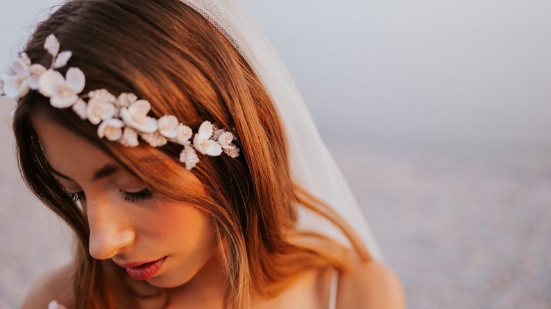 White floral Bridal hair vine, wedding hair vine with handmade flowers, wedding headband, wedding hair vine, wedding hair accessory, image 2