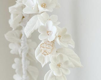 Handcrafted Clay Flower Bridal Headband: Crystal Leaf Wedding Crown