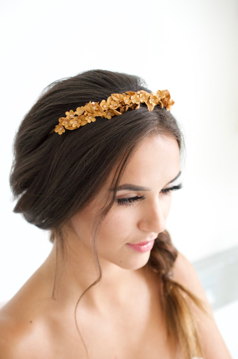 Delicate Floral Crown Flower Bridal Headpiece Gold Wedding Etsy