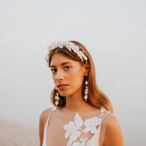 White Clay Bridal headpiece, white leaf headpiece, wedding headpiece, bridal crown, floral headpiece, white floral headband, Olive leaf image 4