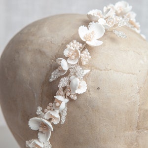 White floral Bridal hair vine, wedding hair vine with handmade flowers, wedding headband, wedding hair vine, wedding hair accessory, image 9