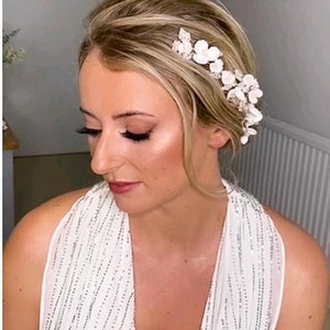 White floral Bridal hair vine, wedding hair vine with handmade flowers, wedding headband, wedding hair vine, wedding hair accessory, image 5