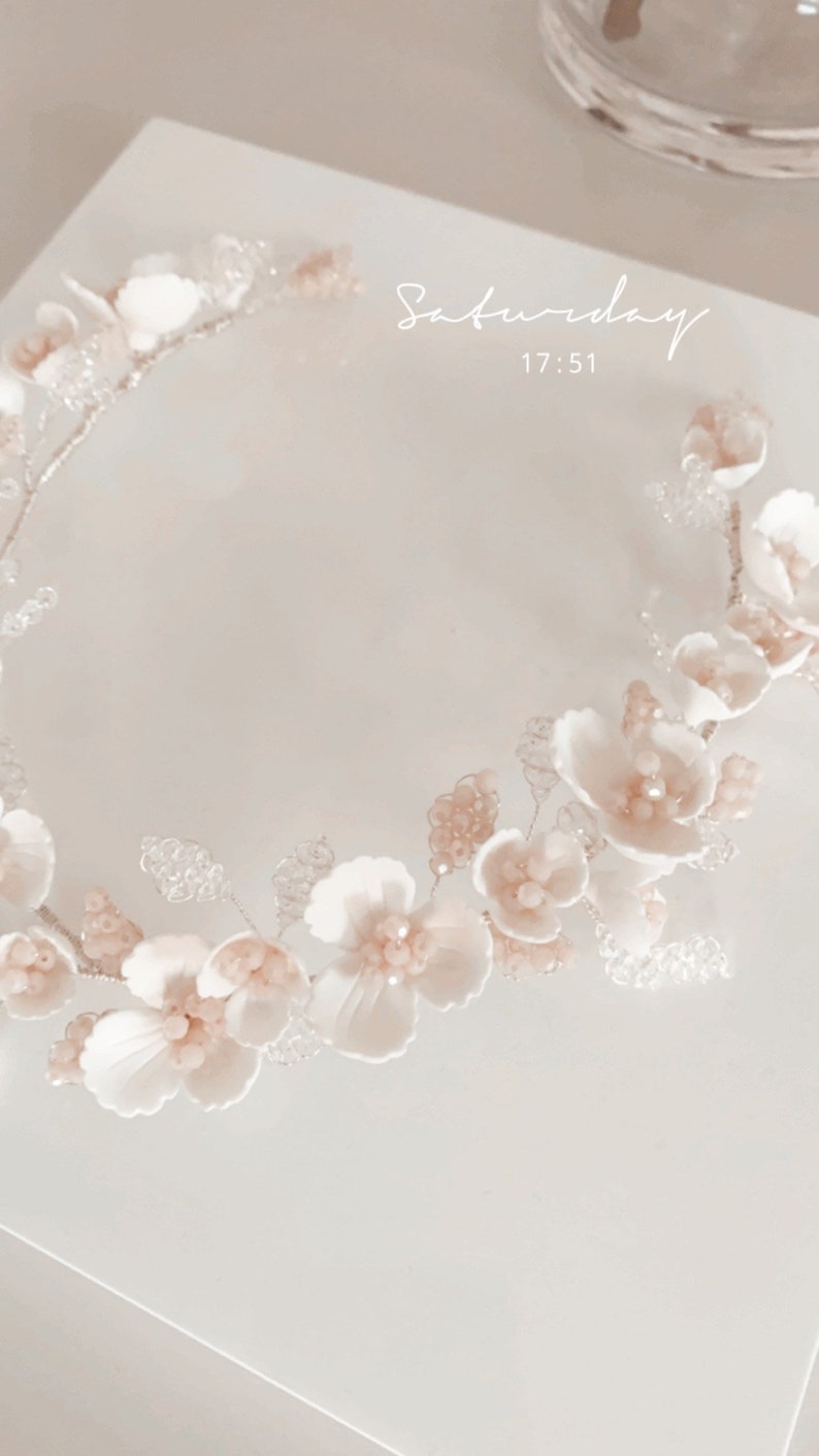White floral Bridal hair vine, wedding hair vine with handmade flowers, wedding headband, wedding hair vine, wedding hair accessory, image 10