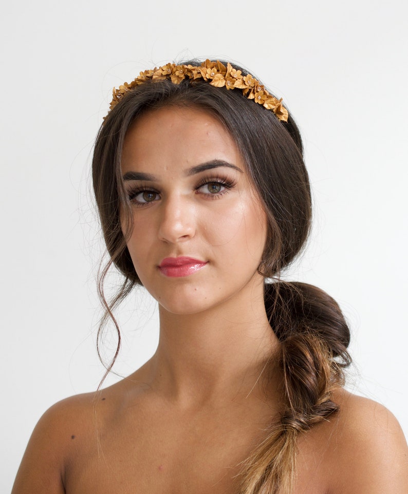 Delicate Floral Crown Flower Bridal Headpiece Gold Wedding Etsy