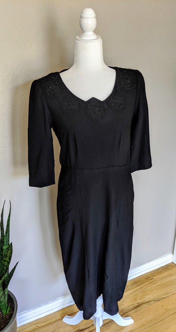 Femme Fatale 1940's Beaded Black Dress
