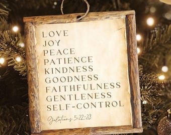 Wood Ornament Galatians 5:22-23, Fruit of the Spirit Christmas Decor, Miniature Mini Bible Verse Art, Bible Scripture Christian Gift