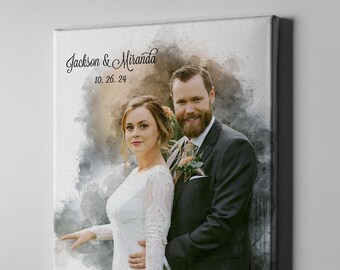 Watercolor couple portrait from photo, Custom wedding anniversary, Gift for him, Engagement gift for friend, Unique photo home decor gift