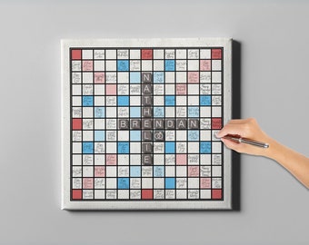 Scrabble Wedding GuestBook, Crossword Scrabble, Custom Letter Tile Name Print, Name Puzzle Print, Signature Canvas Wedding GuestBook -CGB447