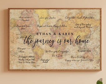 Vintage World Map Guest Book, Rustic World Map Guest Book, Wedding Signature Guest Book Alternative, Travel Theme Wedding Canvas - CGB425