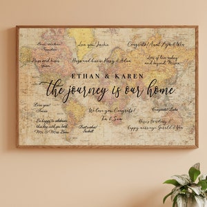 Vintage World Map Guest Book, Rustic World Map Guest Book, Wedding Signature Guest Book Alternative, Travel Theme Wedding Canvas - CGB425